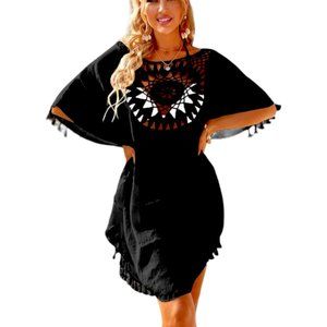 Bohemian Crochet Tassel Cover-Up Black One Size NEW